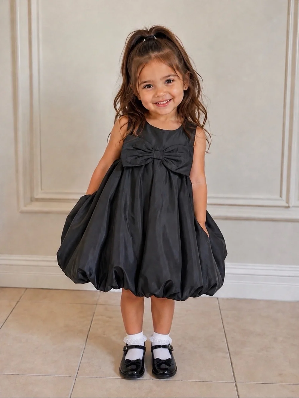 H&M Black Bubble Dress with Front Bow for Girls